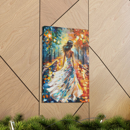 bride walking in the street - Leonid Afremov Style Digital Print Canvas Gallery Wraps