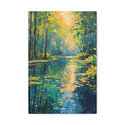 Lake in a Forest - Claude Monet Style Digital Print Canvas Gallery Wraps