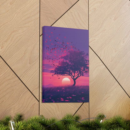 Tree in a Purple Sunset Digital Illustration Canvas Gallery Wraps