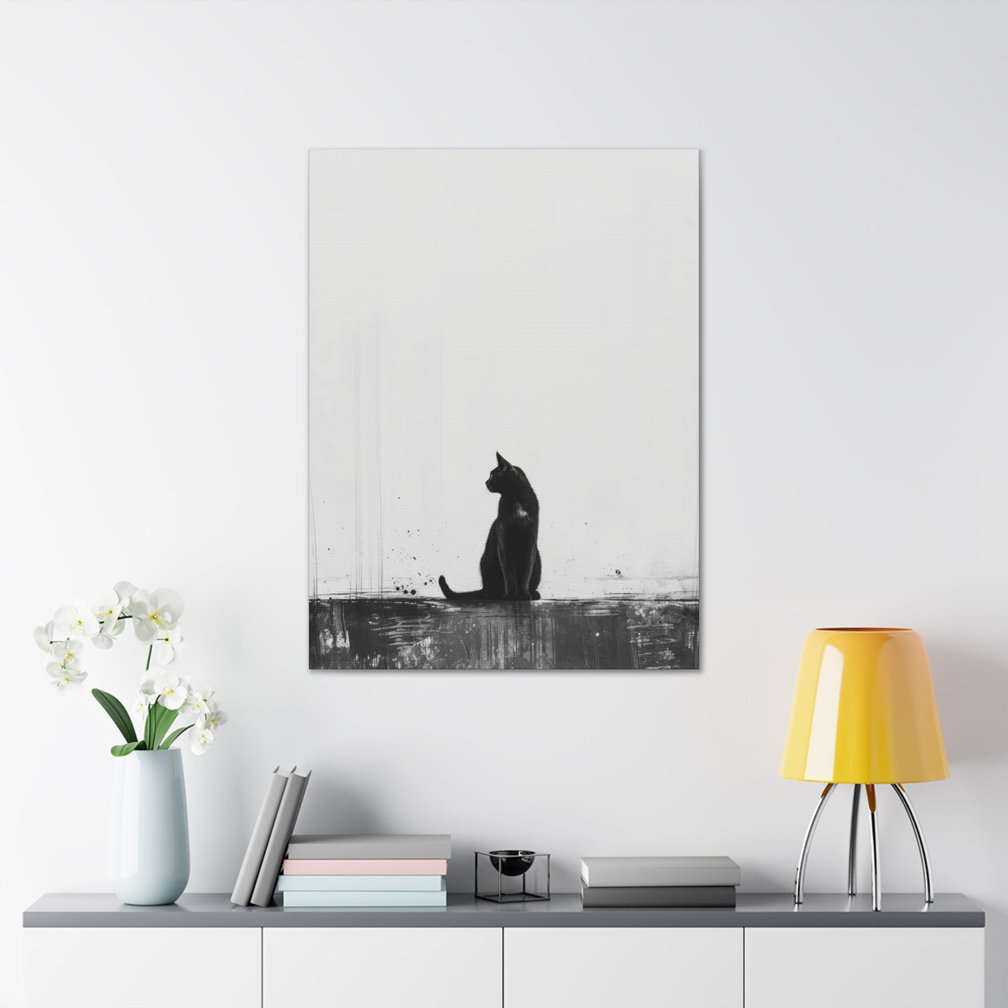 Black Cat Digital Illustration Canvas Gallery Wraps