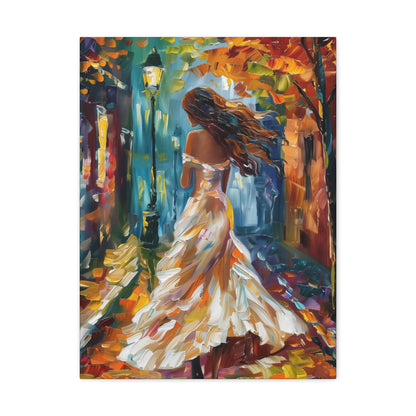 A girl walking in the streets - Leonid Afremov Style Digital Print Canvas Gallery Wraps