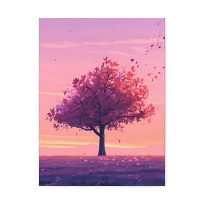 Tree in a Purple Sunset Digital Illustration Canvas Gallery Wraps