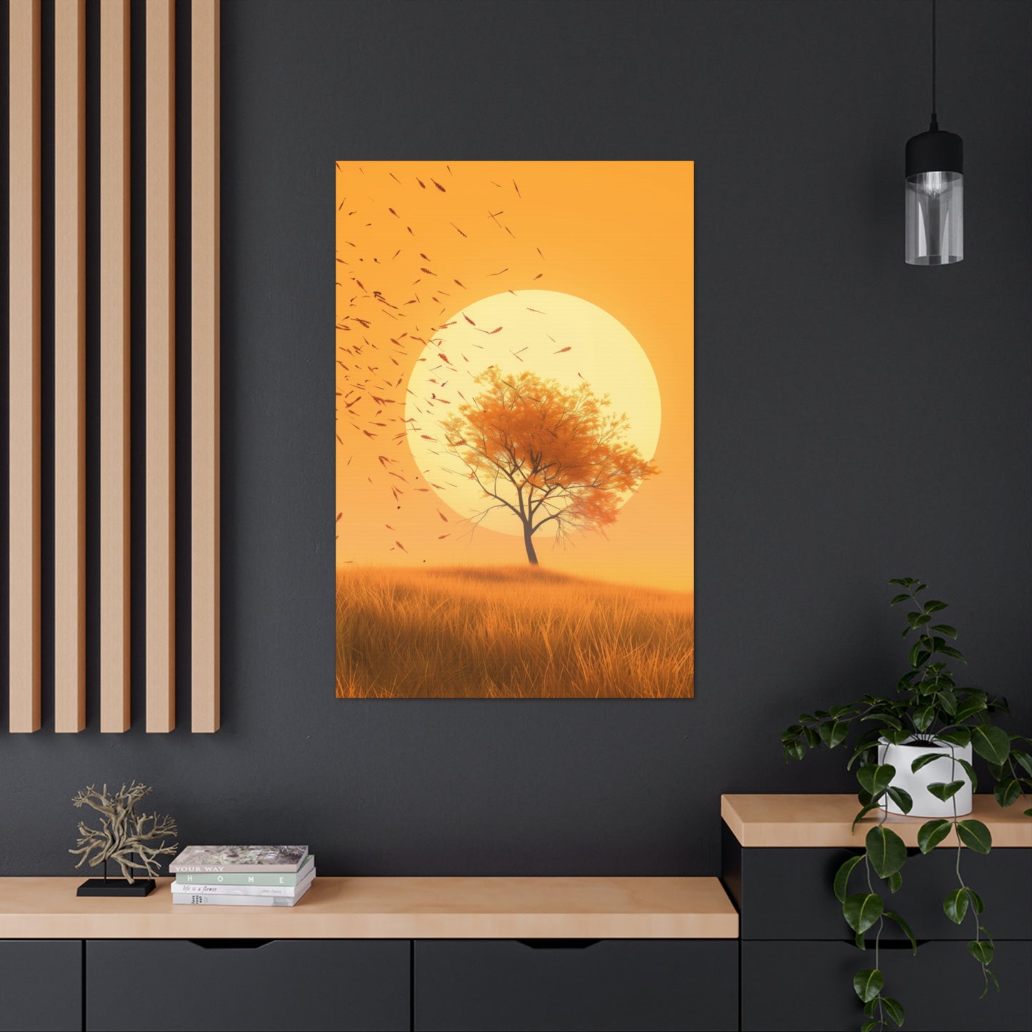 Tree in a Golden Sunset Digital Illustration Canvas Gallery Wraps