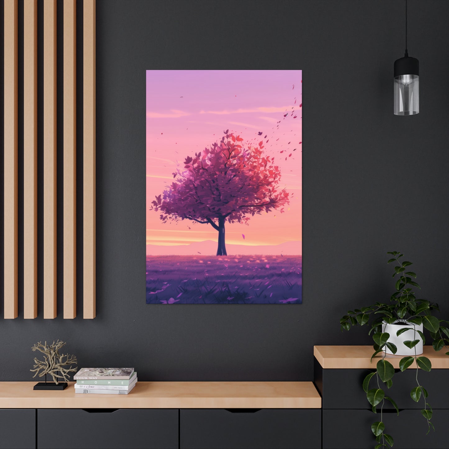 Tree in a Purple Sunset Digital Illustration Canvas Gallery Wraps