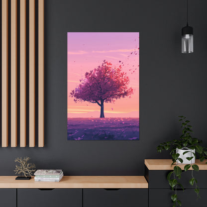 Tree in a Purple Sunset Digital Illustration Canvas Gallery Wraps