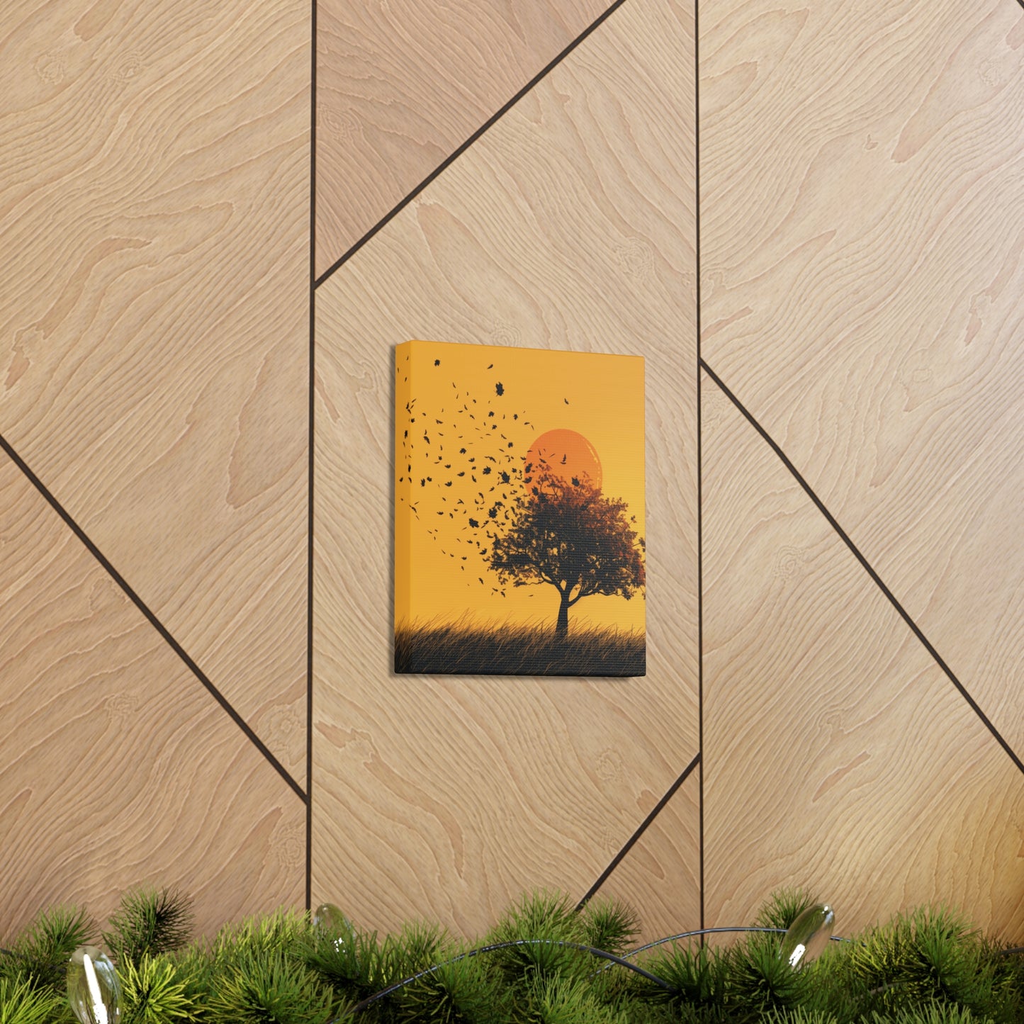 Leafless Tree in a Golden Sunset Digital Illustration Canvas Gallery Wraps