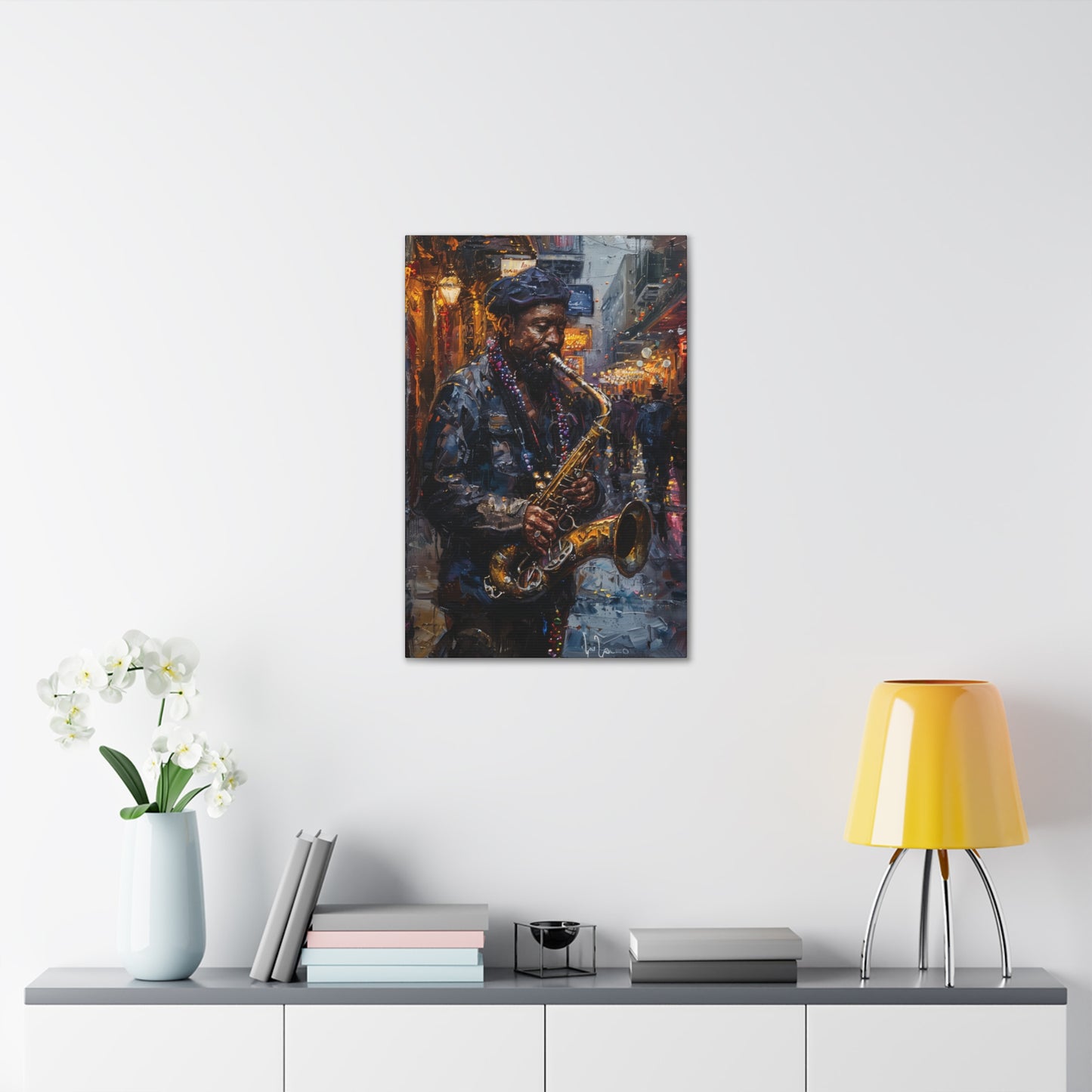 Man Playing Horn on the Street - Rembrandt Style Digital Oil Painting Canvas Gallery Wraps