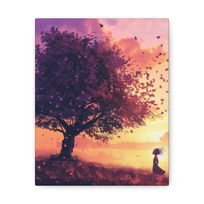 Tree in a Purple Sunset Digital Illustration Canvas Gallery Wraps