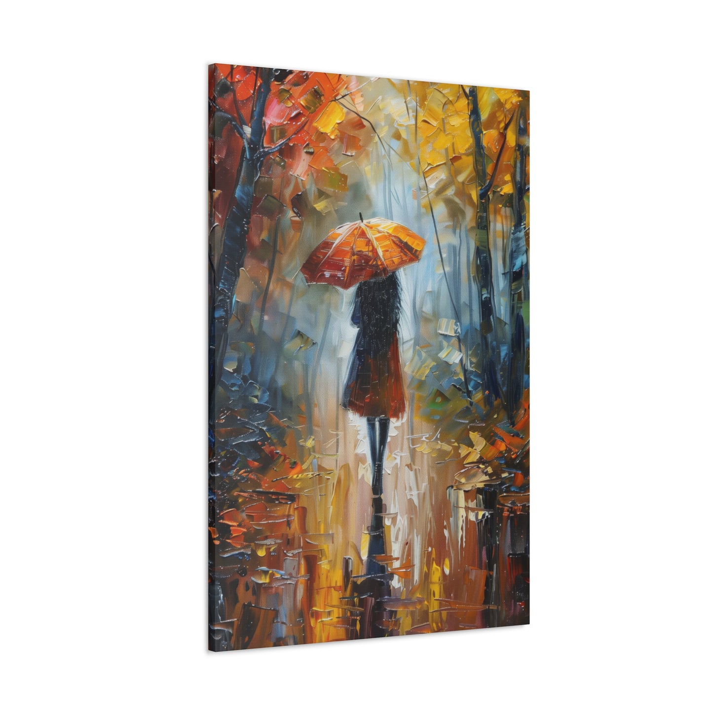 Girl Walking Under Umbrella - Leonid Afremov Style Oil Painting Canvas Gallery Wraps