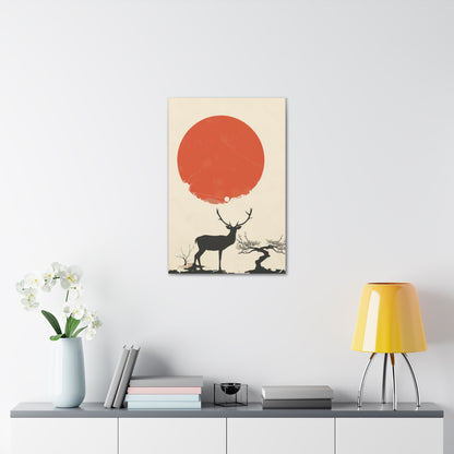 Deer and Sun - Takeshi Kitano Style Digital Illustration Canvas Gallery Wraps