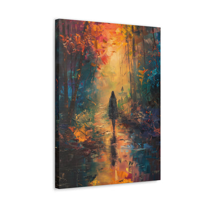 a girl walking through countryside forest Digital Oil Painting Print Canvas Gallery Wraps