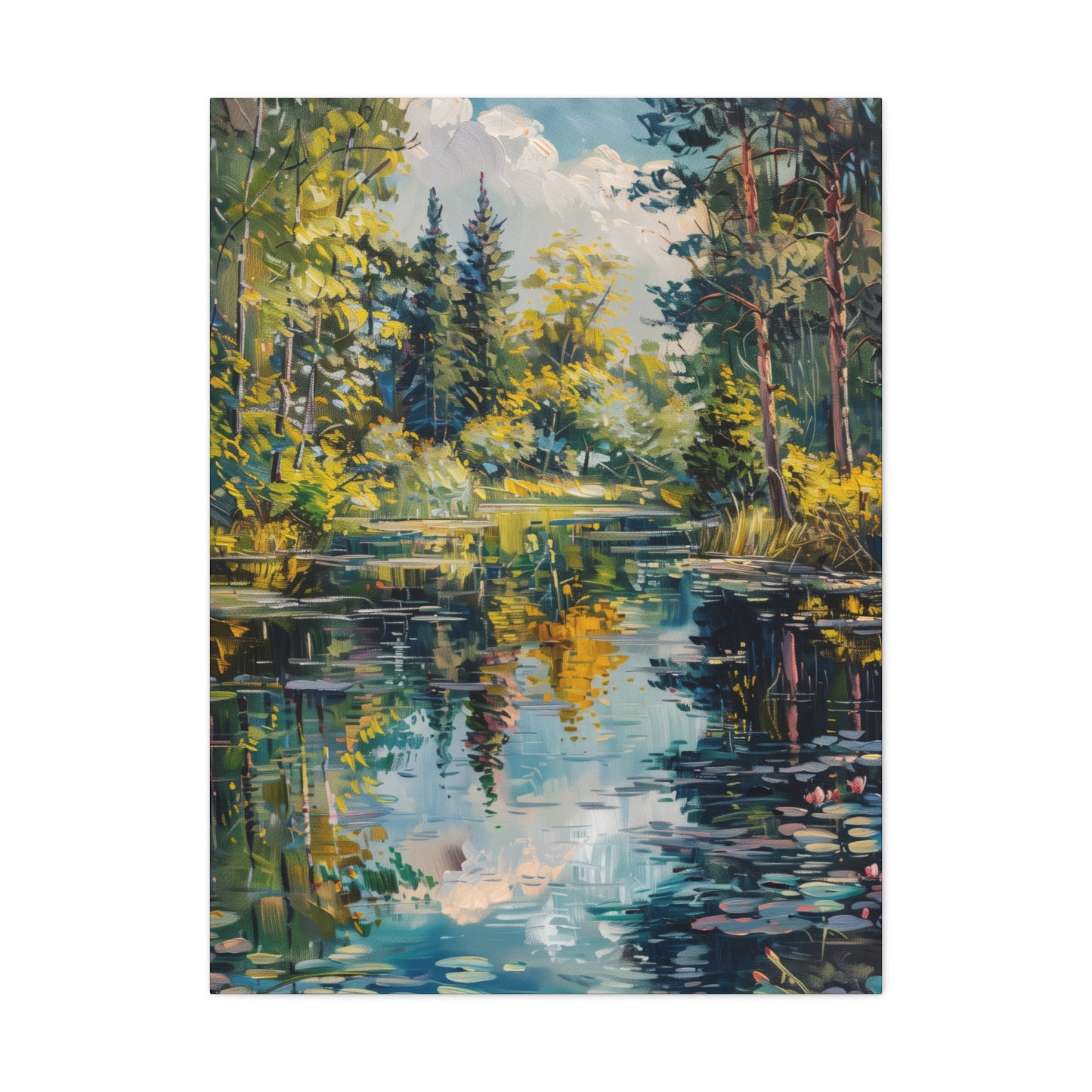 Pond in a Forest - Claude Monet Style Digital Print Canvas Gallery Wraps