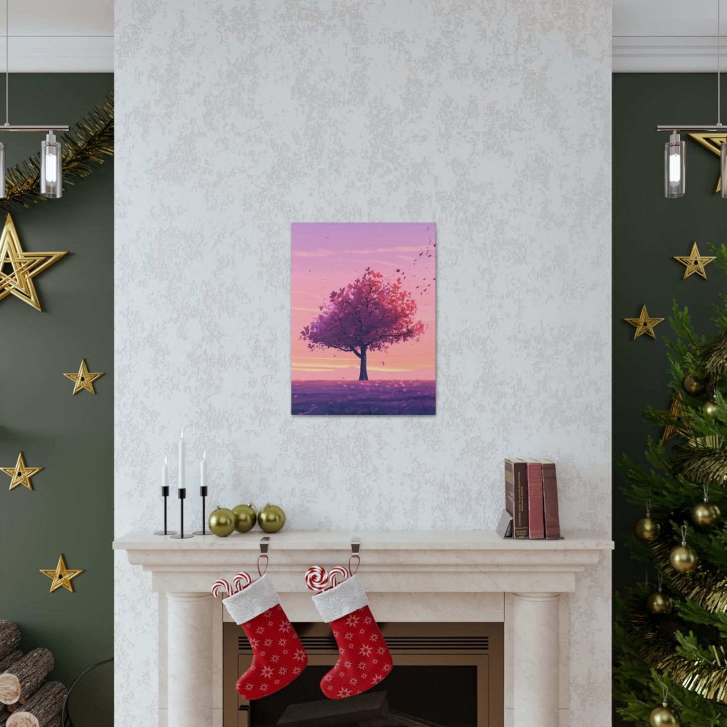 Tree in a Purple Sunset Digital Illustration Canvas Gallery Wraps