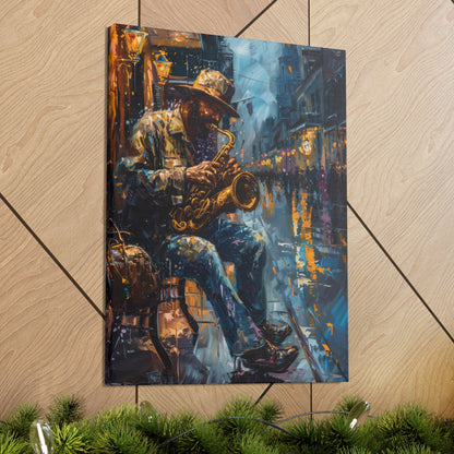 Man Playing Horn on the Street - Rembrandt Style Digital Oil Painting Canvas Gallery Wraps