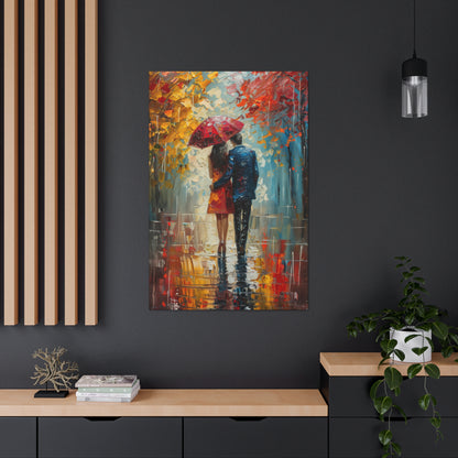 lovely couple holding a umbrella in rain - Leonid Afremov Style Digital Print Canvas Gallery Wraps