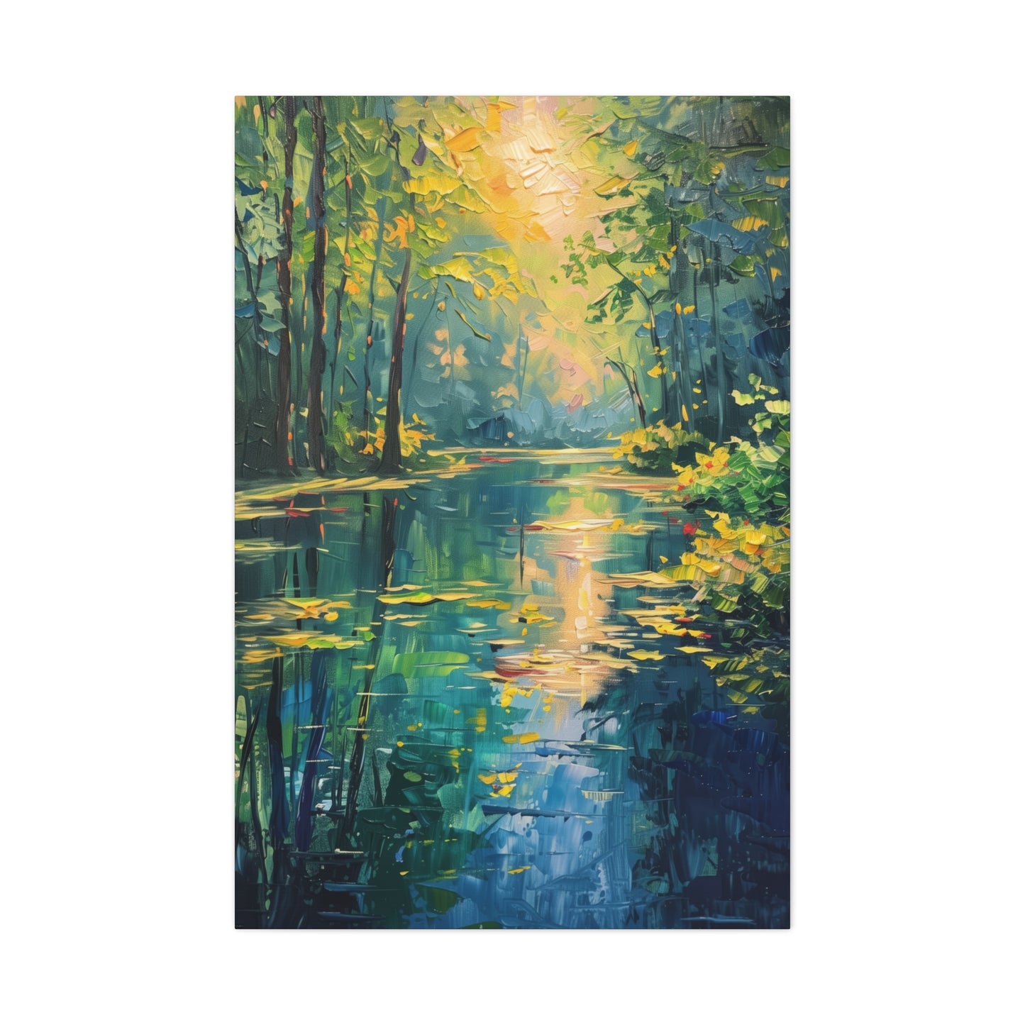 Lake in a Forest - Claude Monet Style Digital Print Canvas Gallery Wraps