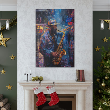 Man Playing Horn on the Street - Rembrandt Style Digital Oil Painting Canvas Gallery Wraps