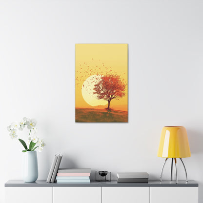 Red Tree in a Golden Sunset Digital Illustration Canvas Gallery Wraps