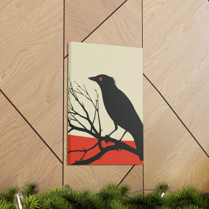 Black Bird Sitting on a Branch Digital Illustration Canvas Gallery Wraps