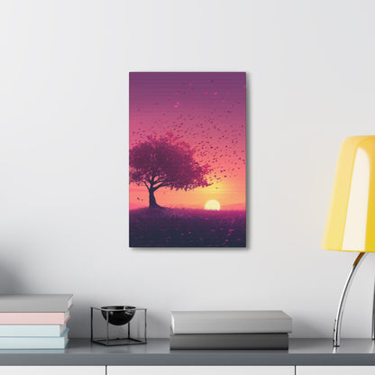 Tree in a Purple Sunset Digital Illustration Canvas Gallery Wraps