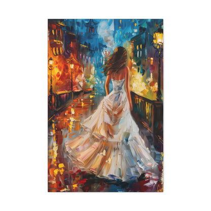 bride walking in Bridge - Leonid Afremov Style Digital Print Canvas Gallery Wraps