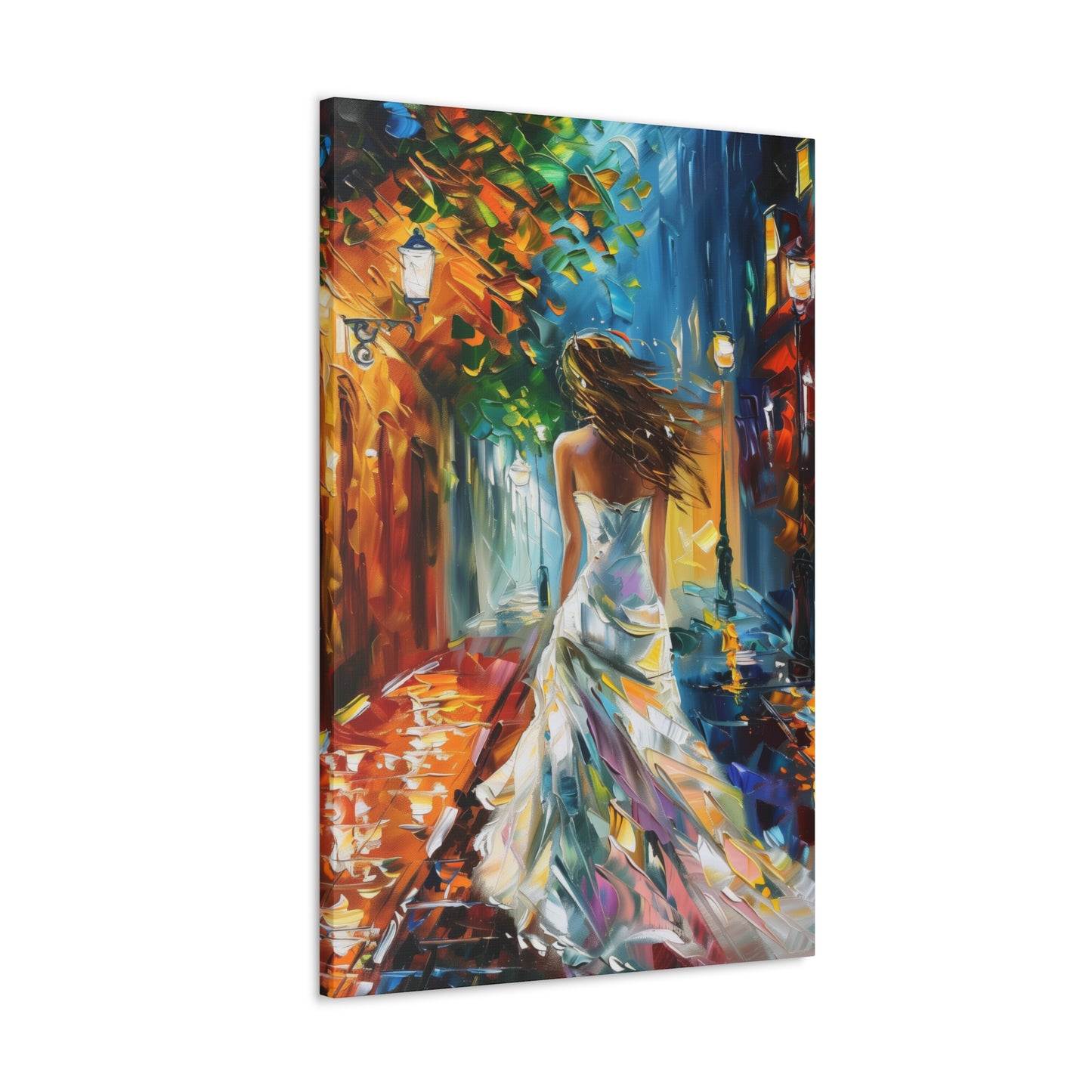 bride walking in street - Leonid Afremov Style Digital Print Canvas Gallery Wraps