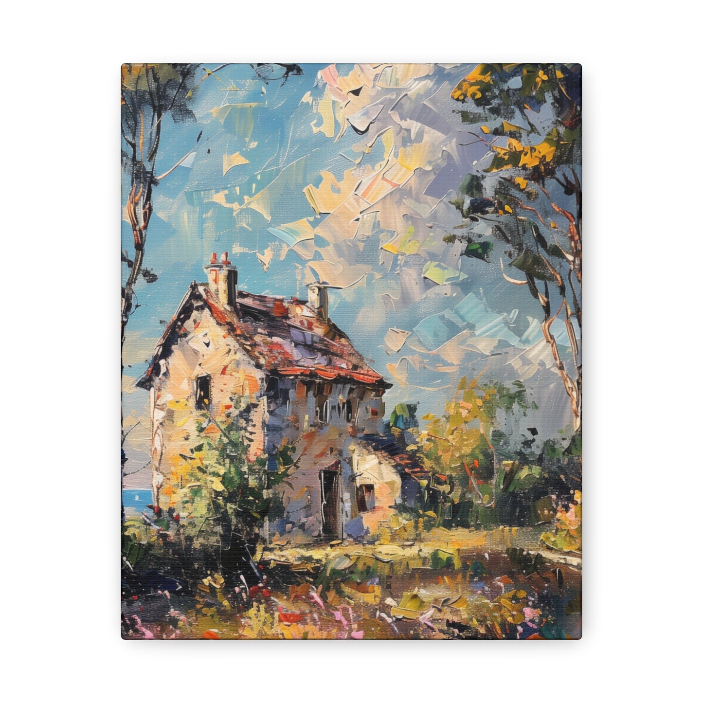 Old house in Countryside Village with garden in medieval times Digital Oil Painting Print Canvas Gallery Wraps