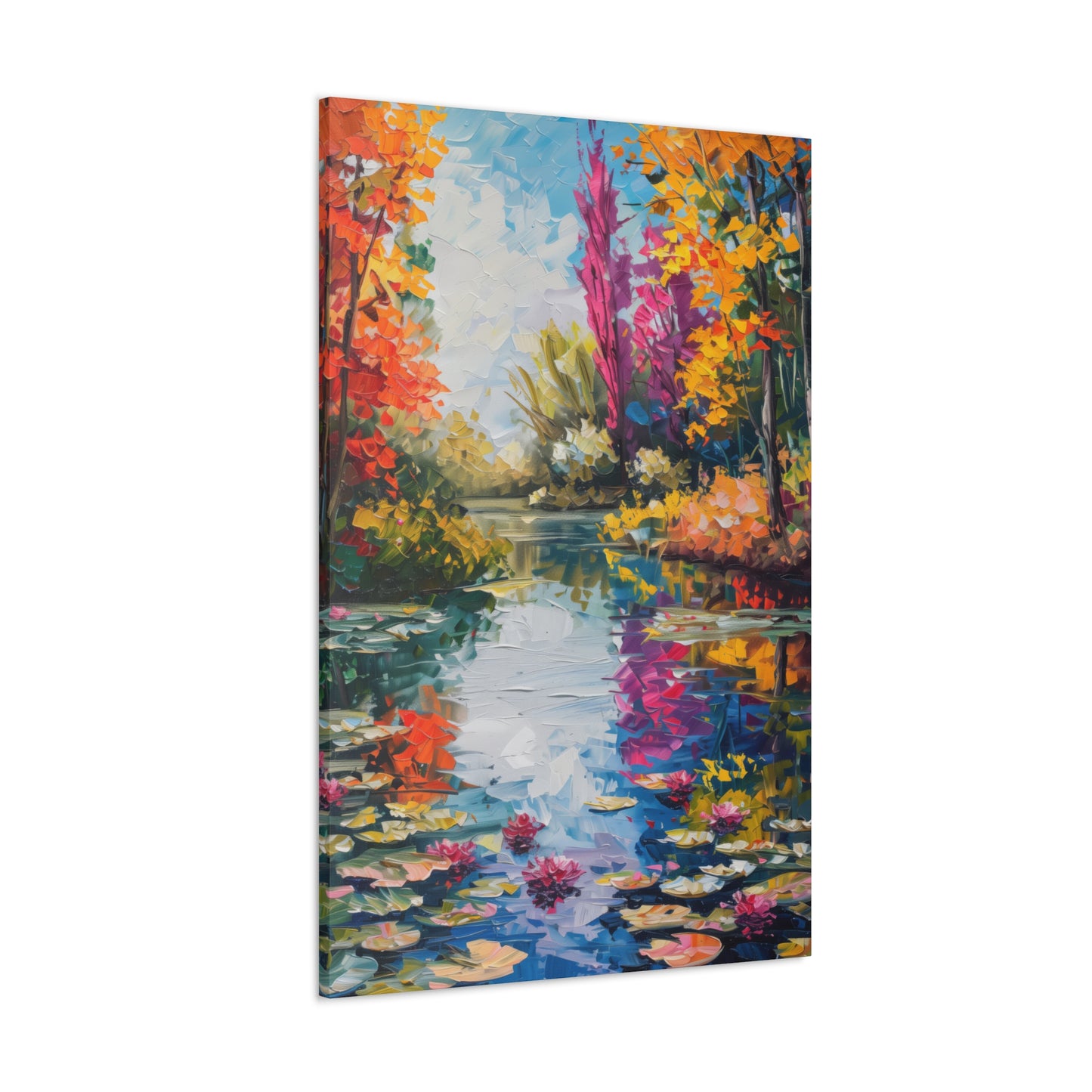 Pond in a Autumn Forest - Claude Monet Style Digital Print Canvas Gallery Wraps