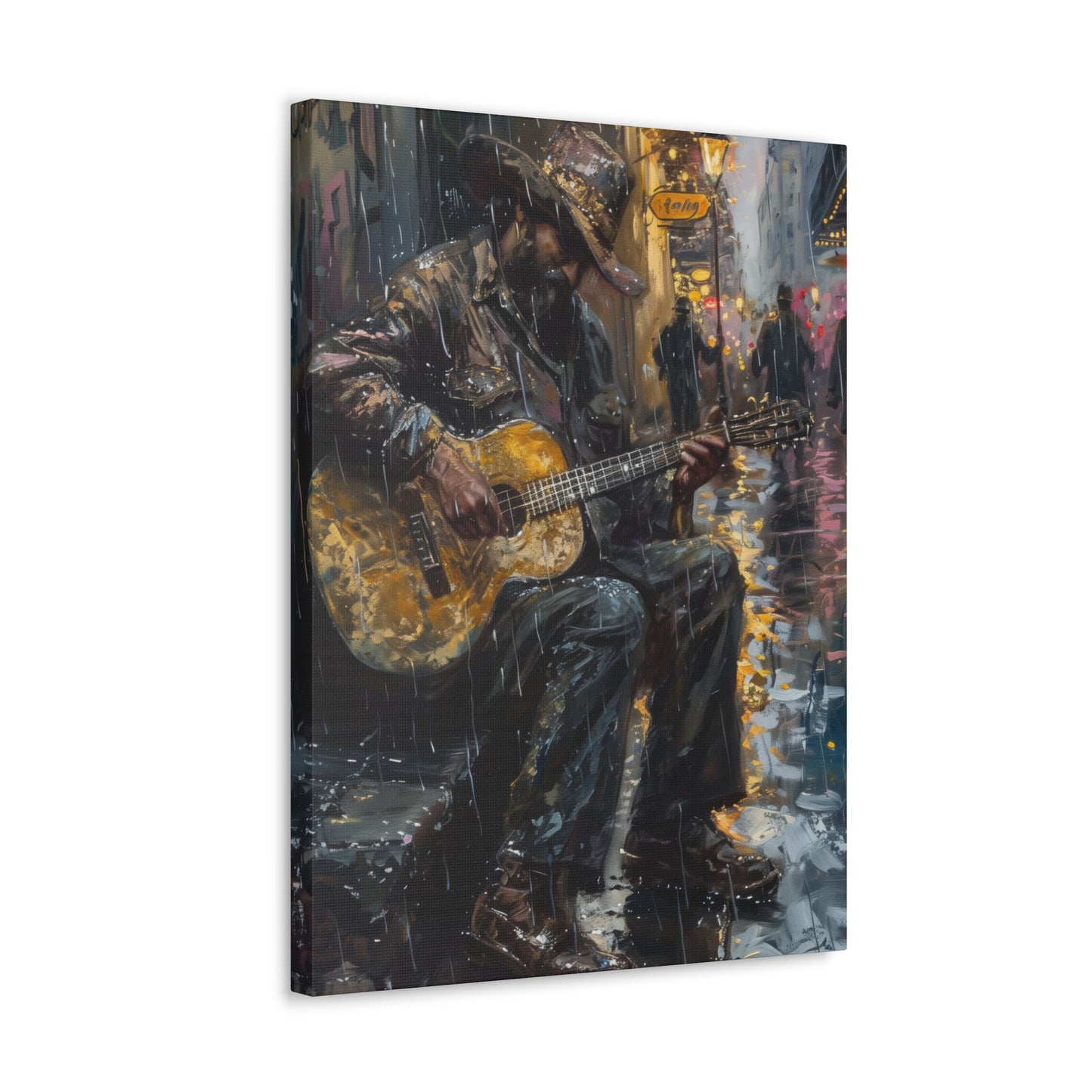 Man Playing Guitar on the Street - Rembrandt Style Digital Oil Painting Canvas Gallery Wraps