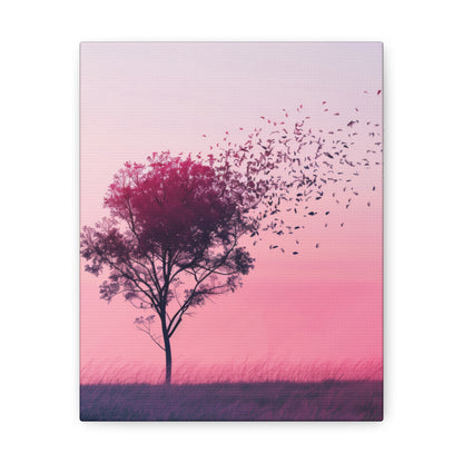 Tree in a Purple Sunset Digital Illustration Canvas Gallery Wraps