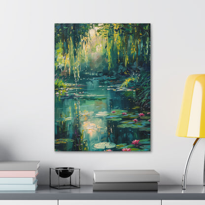 Pond in a Forest - Claude Monet Style Digital Print Canvas Gallery Wraps