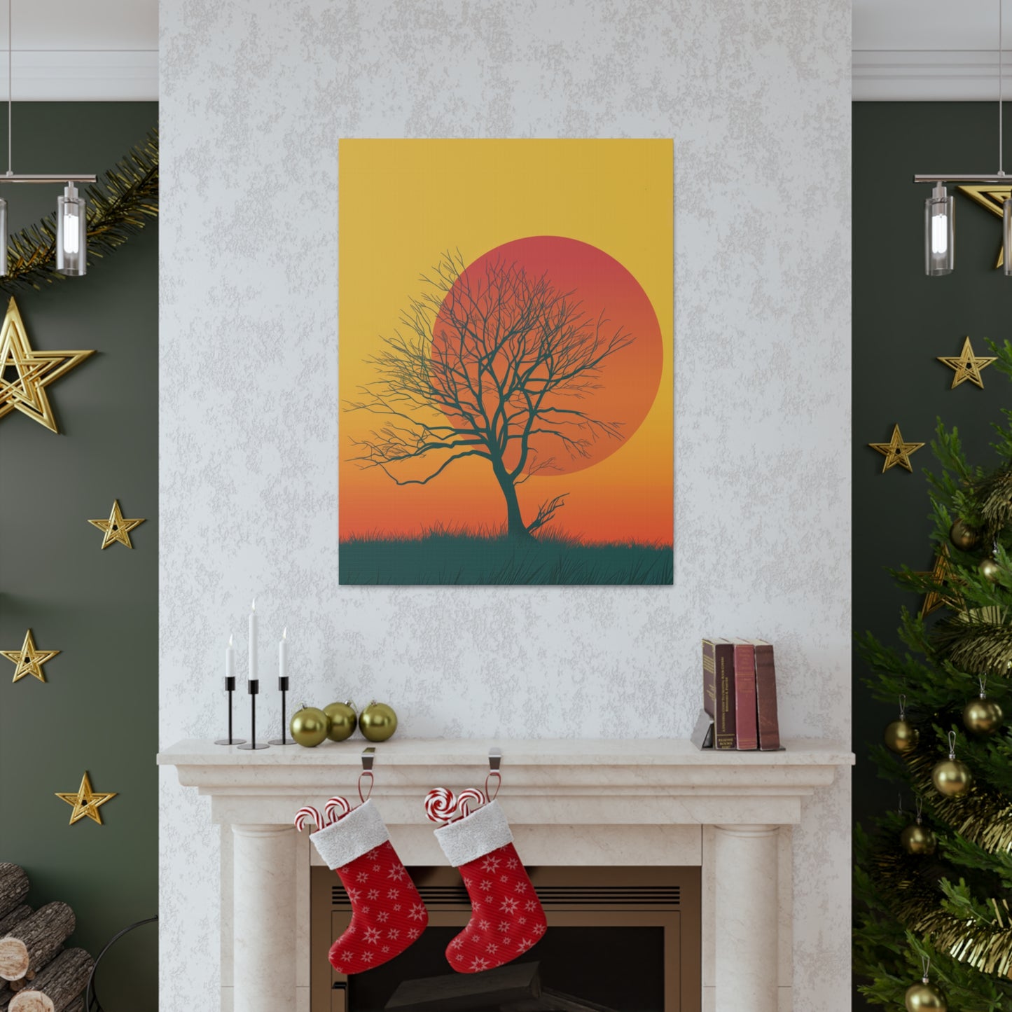 leafless tree in a Golden Sunset Digital Illustration Canvas Gallery Wraps