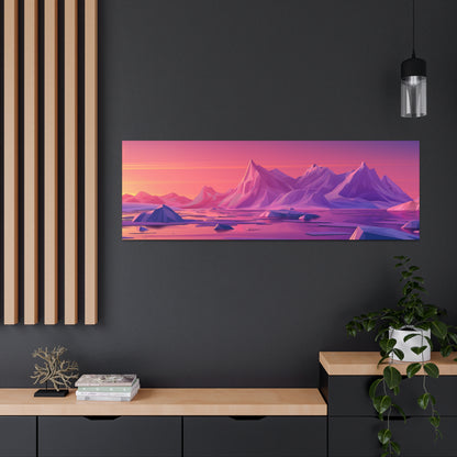 Snowy Mountain Evening in Antarctica - Digital Landscape Illustration Panorama Canvas Gallery Wraps