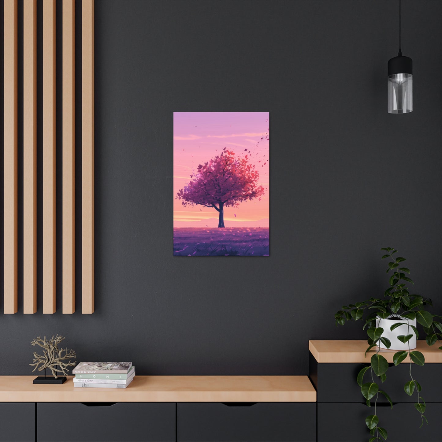 Tree in a Purple Sunset Digital Illustration Canvas Gallery Wraps