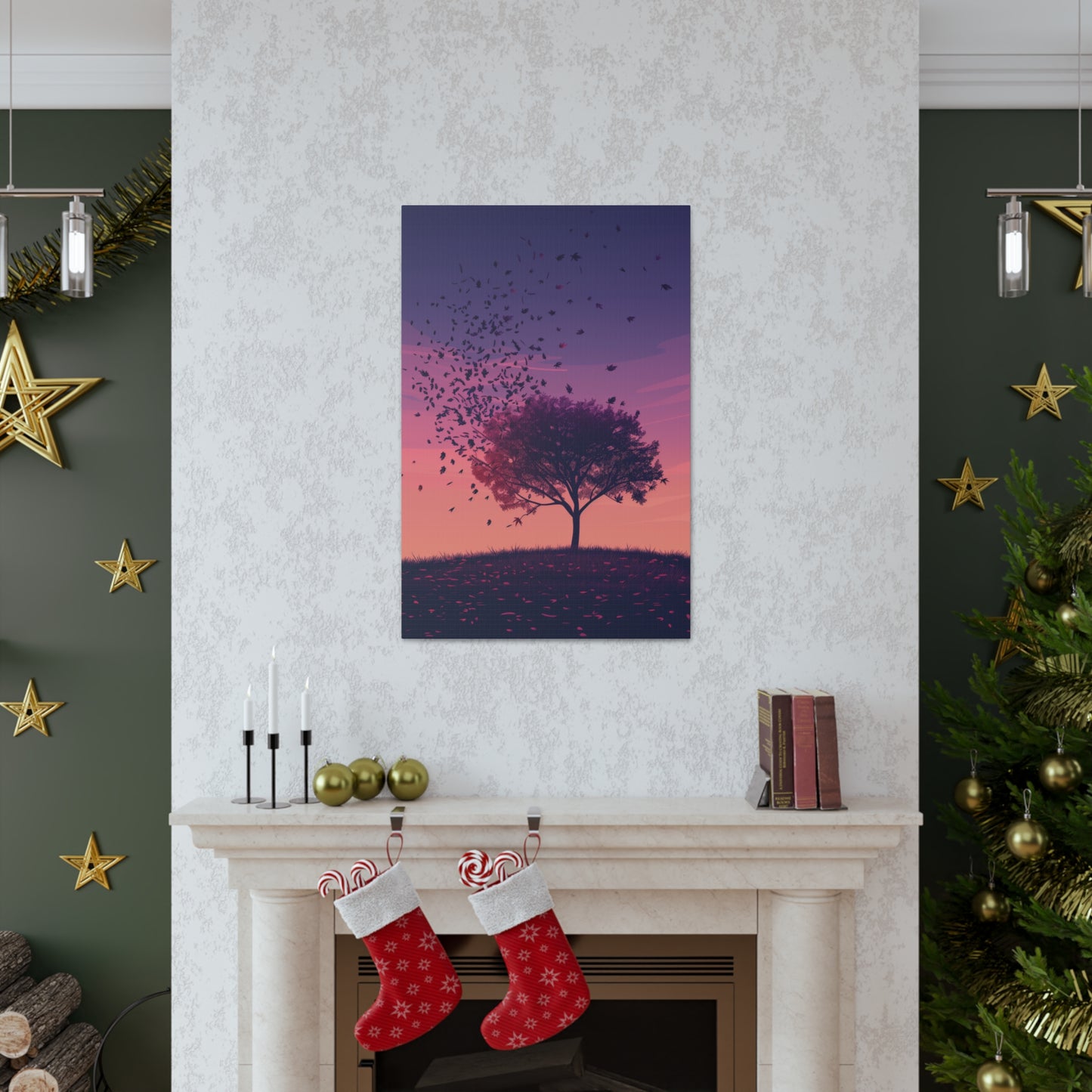 Tree in a Purple Sunset Digital Illustration Canvas Gallery Wraps