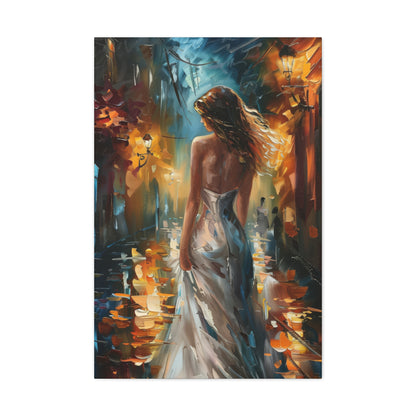 bride walking in street - Leonid Afremov Style Digital Print Canvas Gallery Wraps