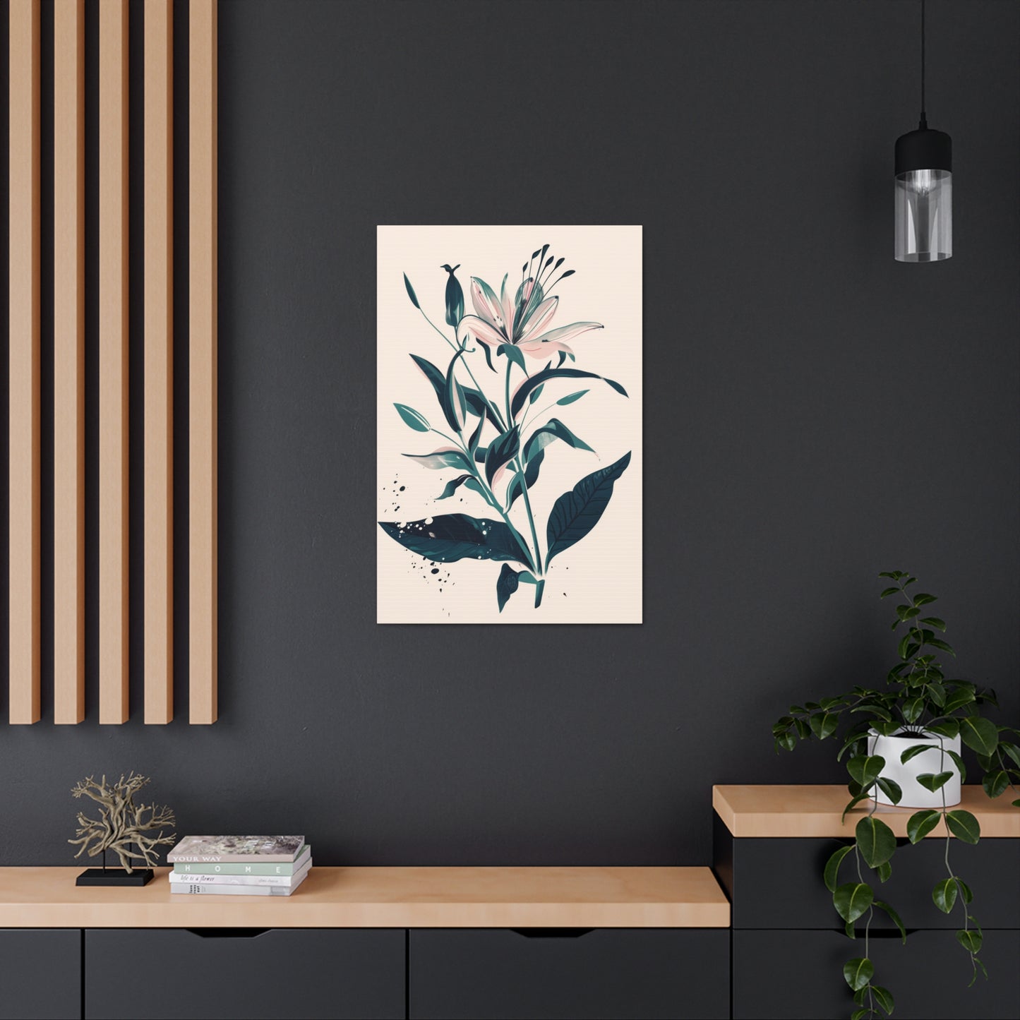 Lily Plant with Flowers - Illustration Canvas Gallery Wraps