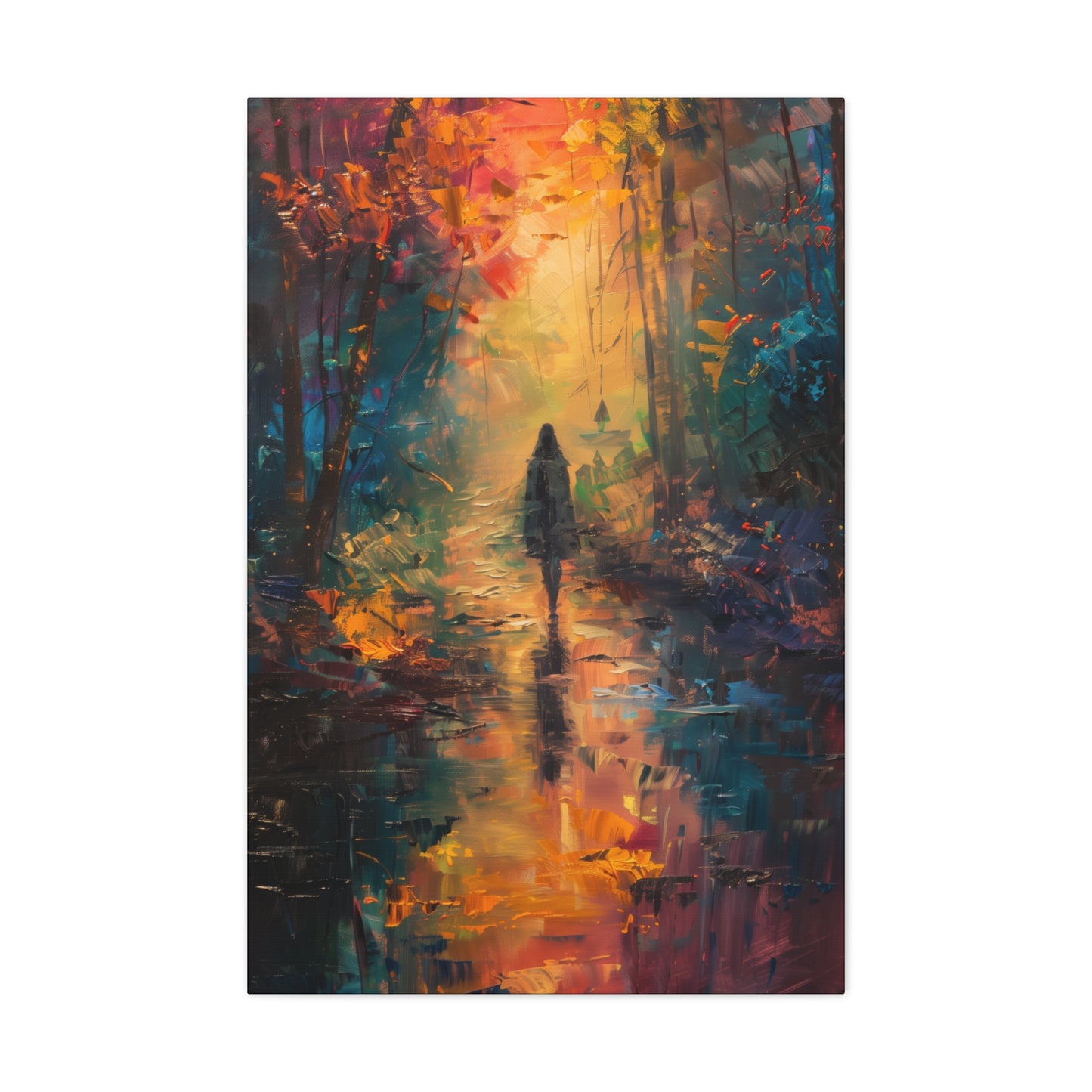 a girl walking through countryside forest Digital Oil Painting Print Canvas Gallery Wraps