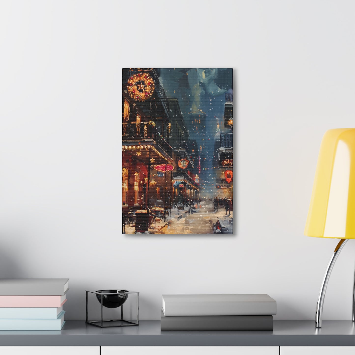 Christmas Time Downtown Street Corner - Rembrandt Style Digital Oil Painting Canvas Gallery Wraps