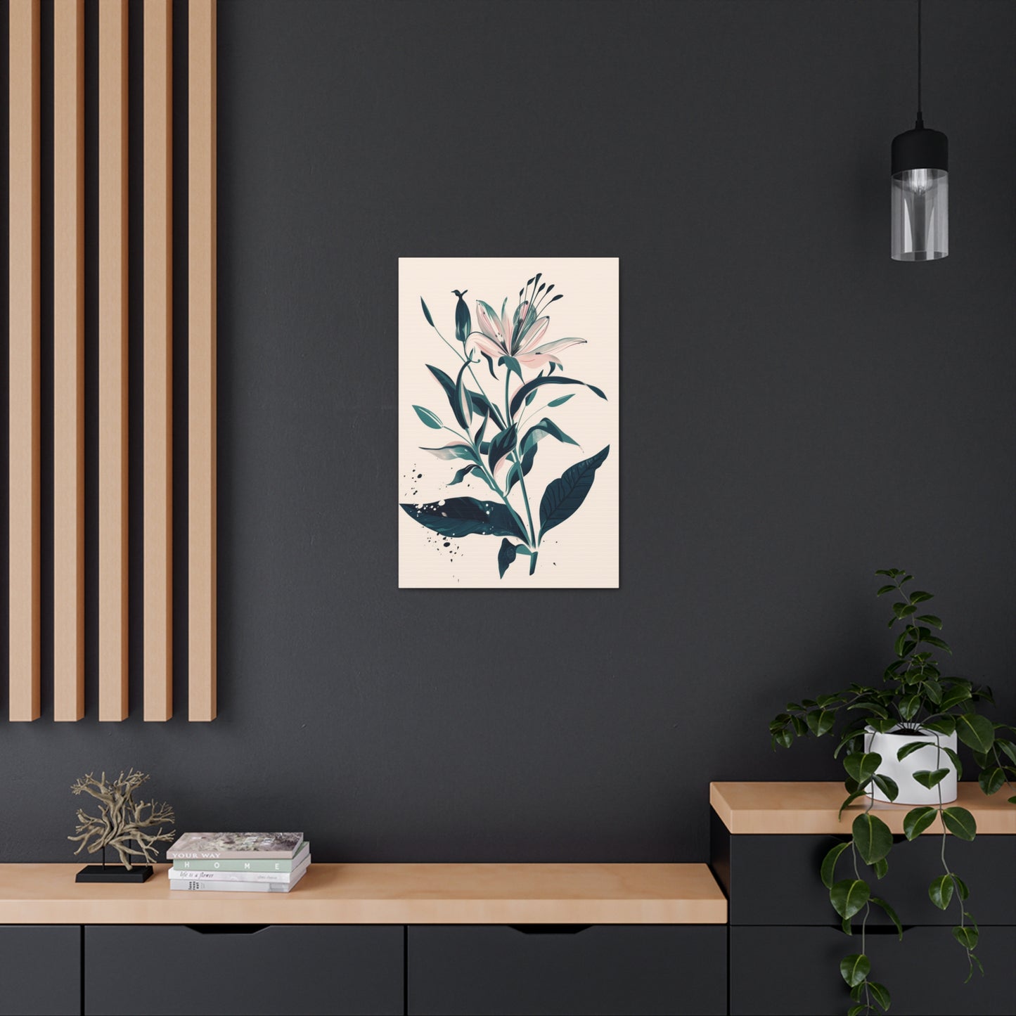 Lily Plant with Flowers - Illustration Canvas Gallery Wraps