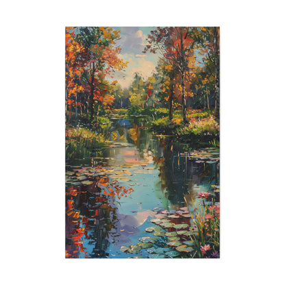 Lake in a Forest - Claude Monet Style Digital Print Canvas Gallery Wraps