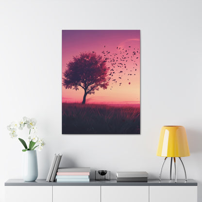 Tree in a Purple Sunset Digital Illustration Canvas Gallery Wraps