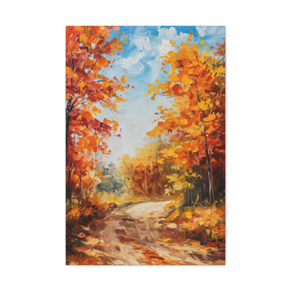 Road Through Autumn Forest - Leonid Afremov Style Oil Painting Canvas Gallery Wraps