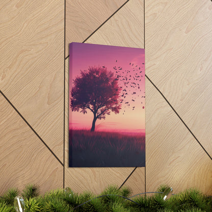 Tree in a Purple Sunset Digital Illustration Canvas Gallery Wraps