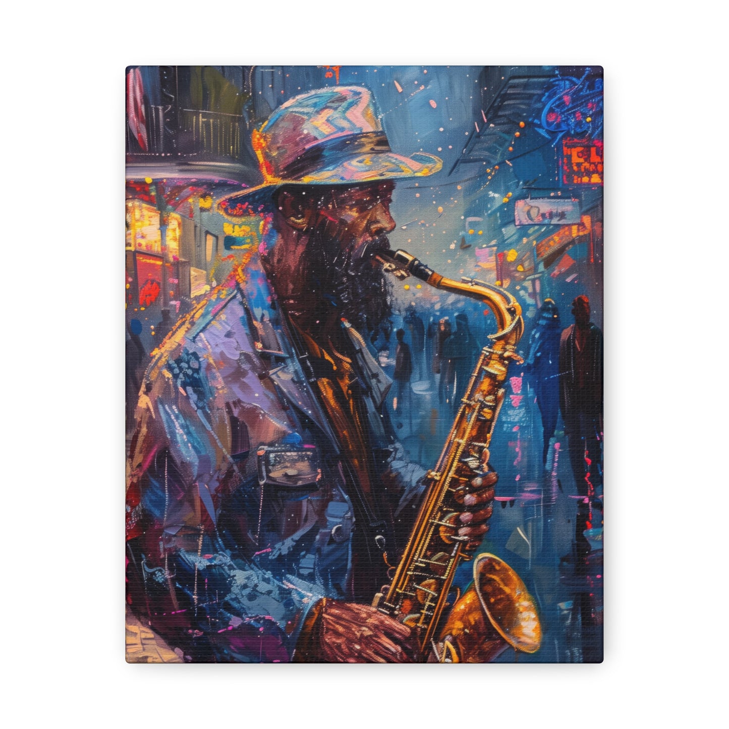 Man Playing Horn on the Street - Rembrandt Style Digital Oil Painting Canvas Gallery Wraps