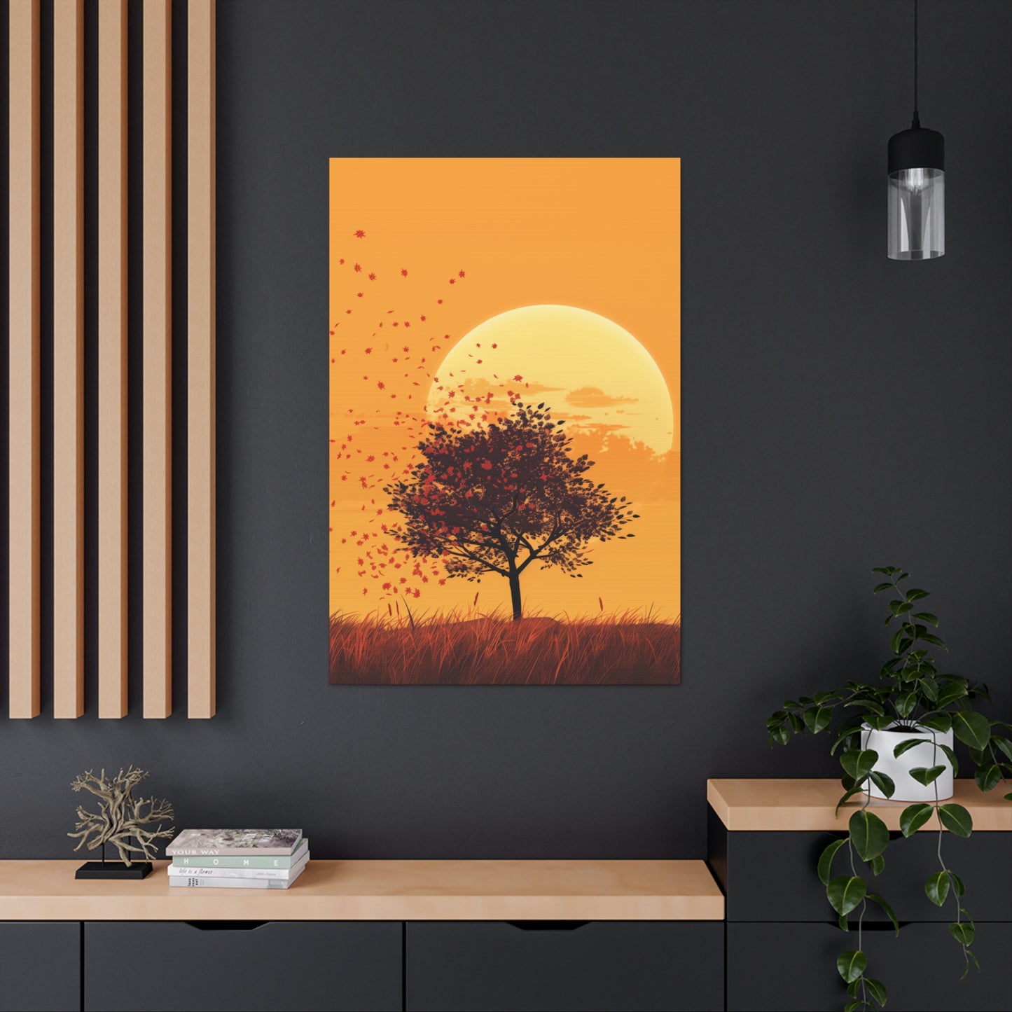 Tree in a Golden Sunset Digital Illustration Canvas Gallery Wraps