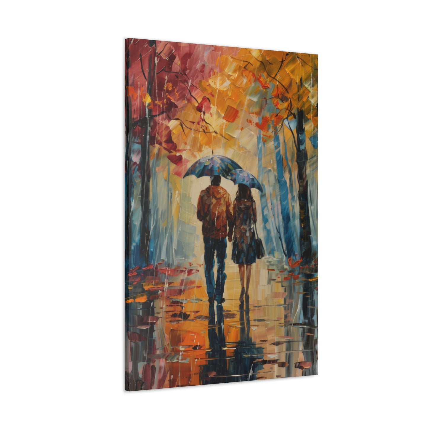 couple walking on the street with umbrella - Leonid Afremov Style Digital Print Canvas Gallery Wraps