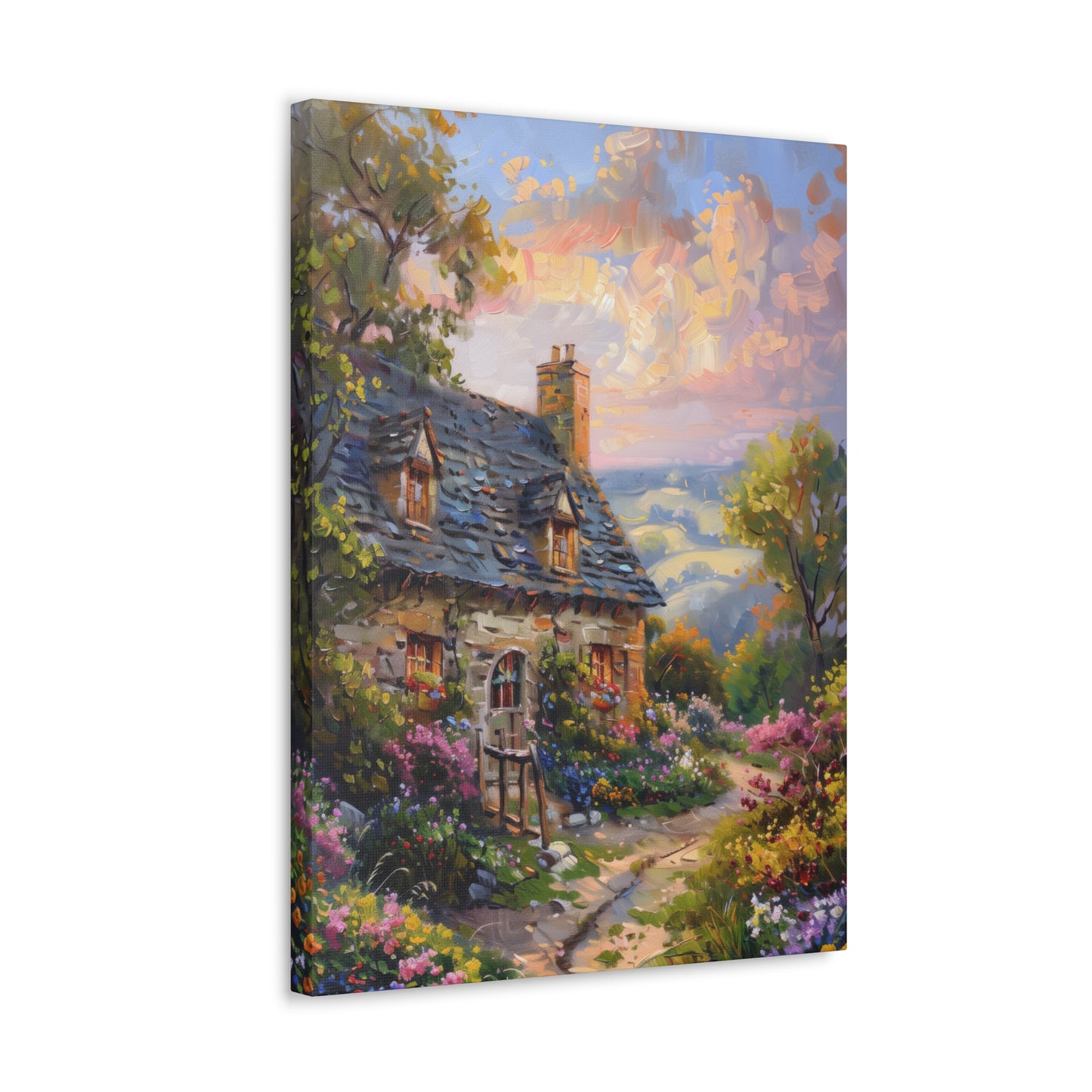 rich countryside house with garden in medieval times Digital Oil Painting Print Canvas Gallery Wraps