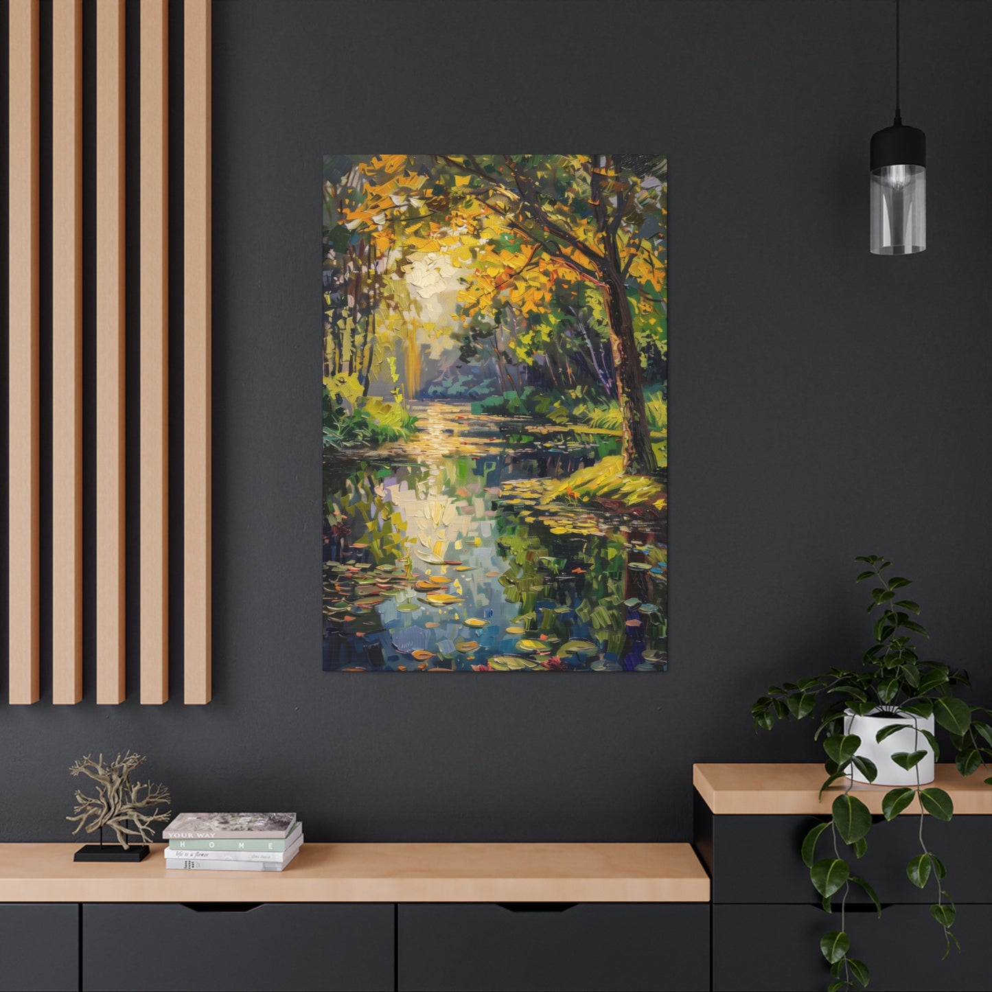 River in a Forest - Claude Monet Style Digital Print Canvas Gallery Wraps