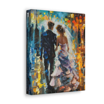 couple walking in street in rain - Leonid Afremov Style Digital Print Canvas Gallery Wraps